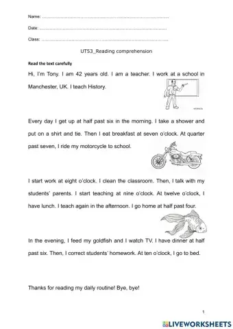 Daily routines-Reading comprehension