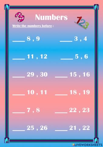 Numbers Before and After - Class 1