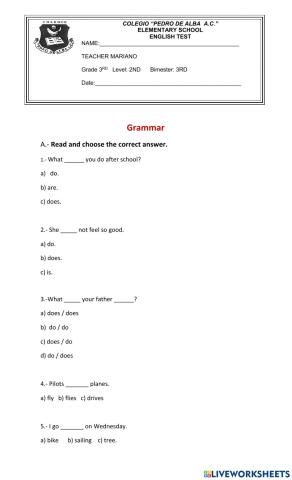 3rd Grade March Exam