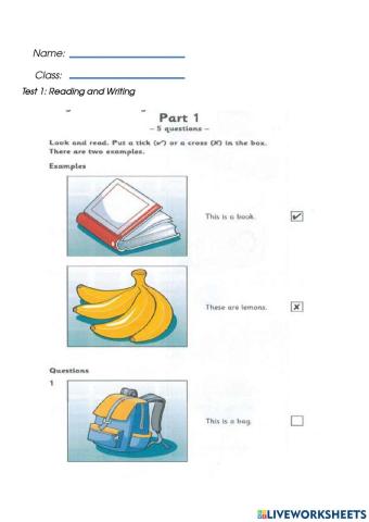 Reading and writing test 1