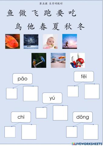 汉字认读 第五课 生字配对
