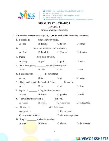 Grade 5-Final Test-Level 3