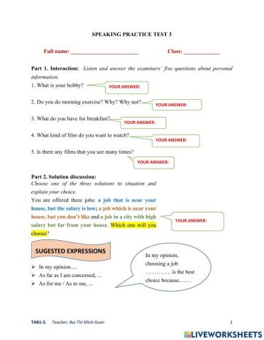 Speaking Practice test 3