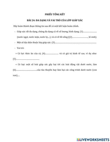 ĐA DẠNG VÀ VAI TRÒ CỦA LỚP GIÁP XÁC