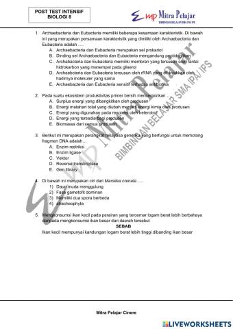 Post test intensif biologi 8
