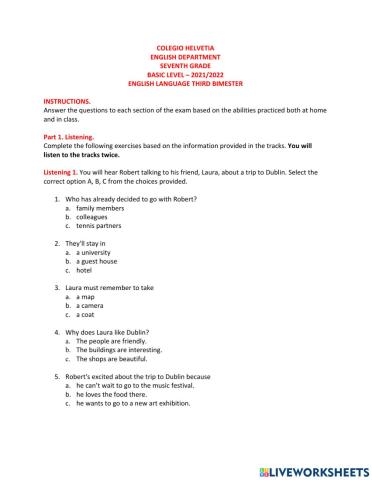 7th grade Exam ket Based