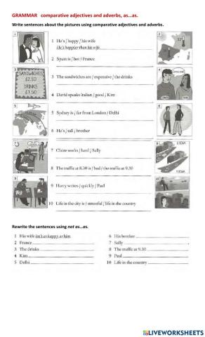 Comparative adjectives and adverbs, as...as.