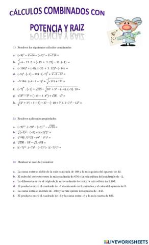 Cálculos combinados con potencias y raíces