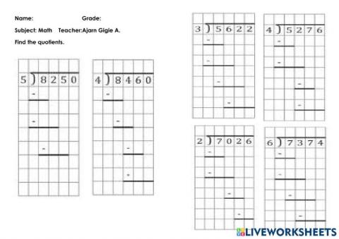 4 digits by 1 digit division