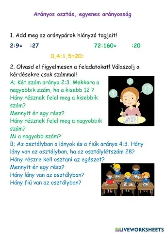 Arányos osztás, egyenes arányosság