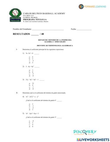 Repaso de Criterios de Matematica de la PosPrueba - 10mo