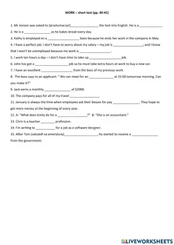 Work - vocabulary test