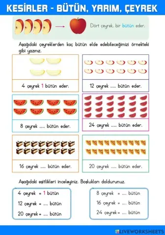 Kesirler-Bütün-Yarım-Çeyrek