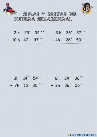 Sumas y restas sistema sexagesimal