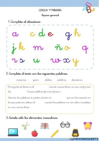 Repaso segundo trimestre 1º primaria lengua