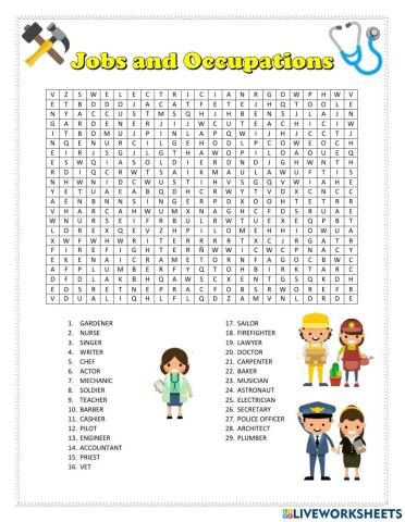 Jobs and Occupations wordsearch