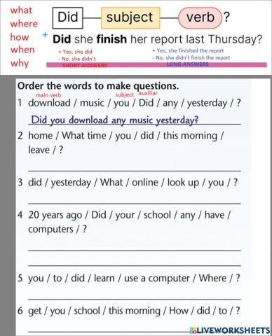 Question, Simple Past. Unscrambling