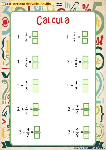 Suma y resta enteros y fracciones