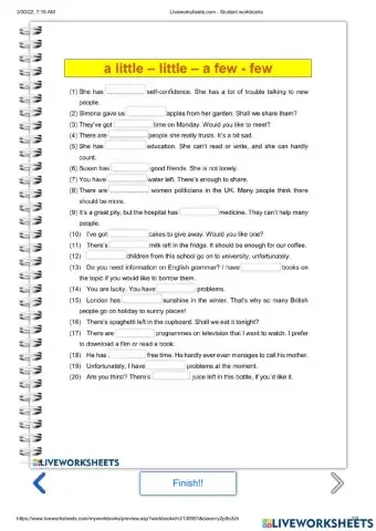 Quantifiers - a little, little-a few, few