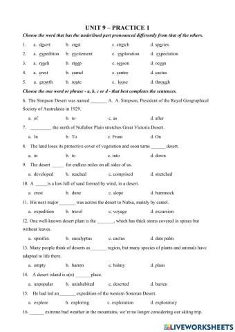 Grade 12 - Unit 9 - Practice 1