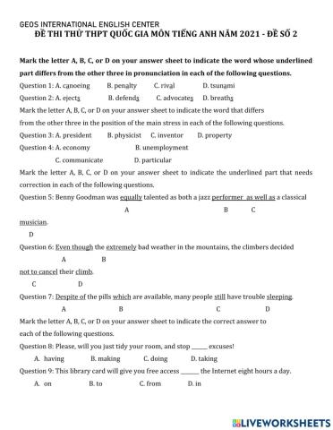 De luyen thi THPT so 2