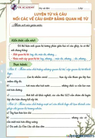 LTVC 5 - Nối các vế câu ghép bằng quan hệ từ