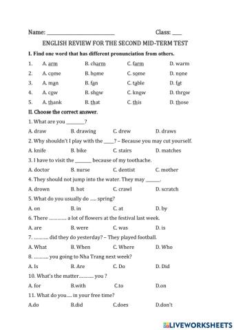 Grade 5 - 2nd Mid-Term Test