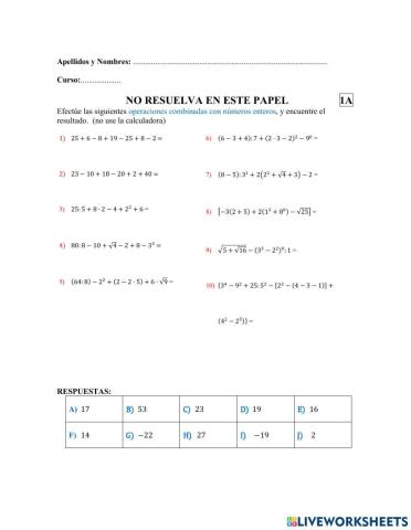 Operaciones combinadas con numeros enteros