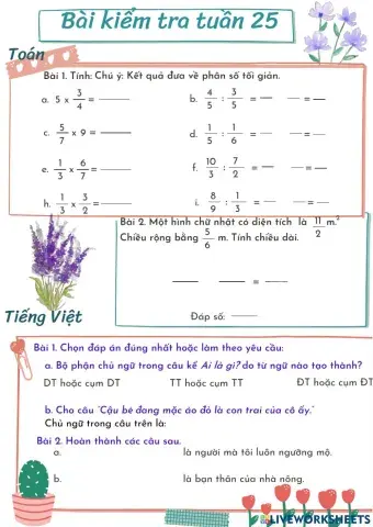 Bài kiểm tra tuần 25