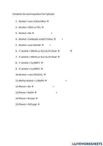 Word equations hydroxyl