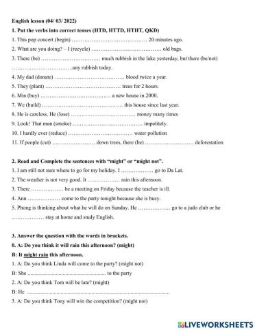 Group 5 - might + tenses review