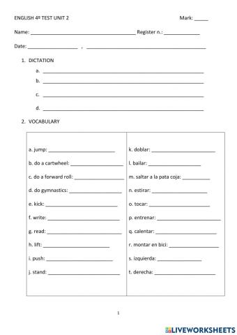 English test. Unit 2. Review