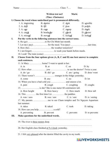 Y7 Review mid term 2 - số 1