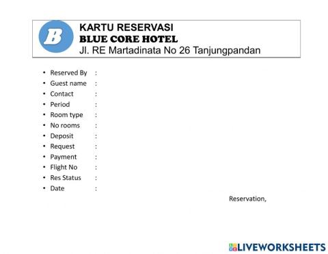 Reservation card