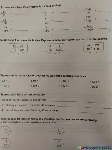 Fracciones decimales. porcentajes