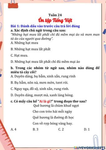 Ôn tập Tiếng Việt lớp 4 Tuần 24