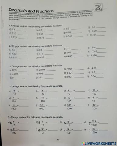 Grade 7 Decimals and Fractions