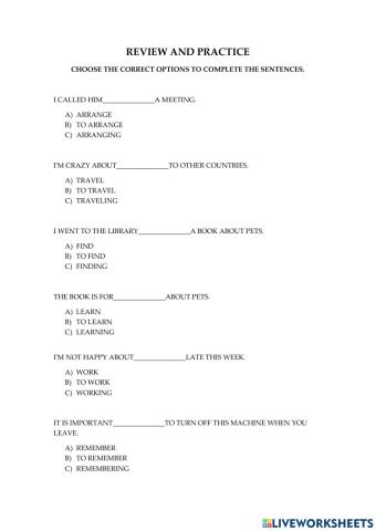 Uses of the -ing form and the infinitive