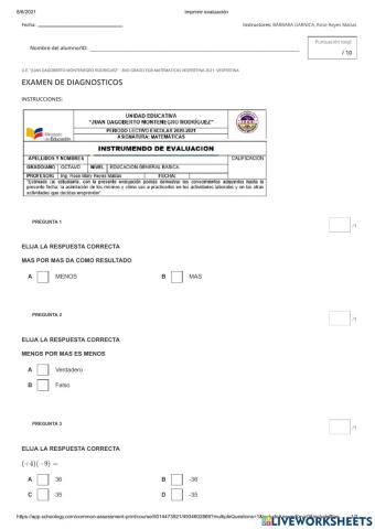 Ejercicios de numeros enteros