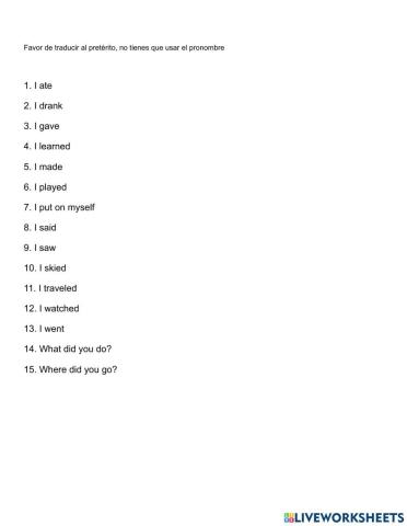 Unos verbos en el pretérito forma yo