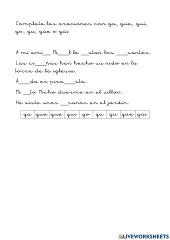 Ga,gue,gui,go,gu,gü,güi