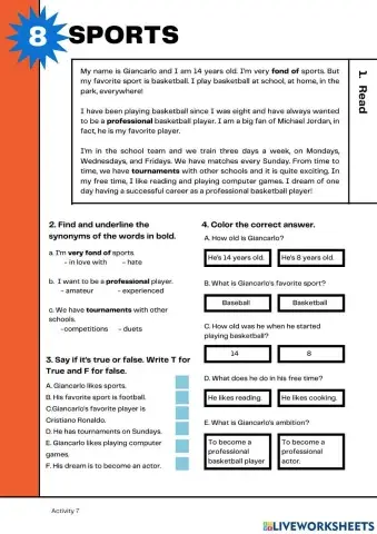 Reading Comprehension A1: Sports