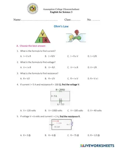 Ohm's Law worksheet