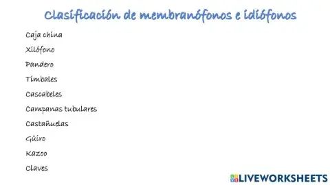 Clasificación de membranófonos e idiófonos