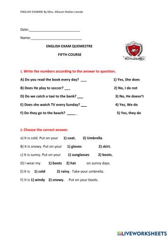 Examen atrasado quinto