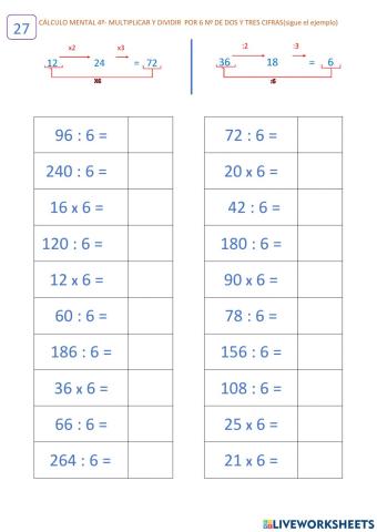 Cálculo 9.3 (ficha 27) Multiplicar y dividir entre 6