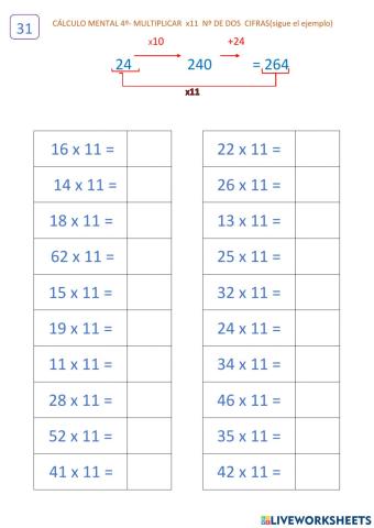 Cálculo 11.1(ficha 31) Multiplicar x11