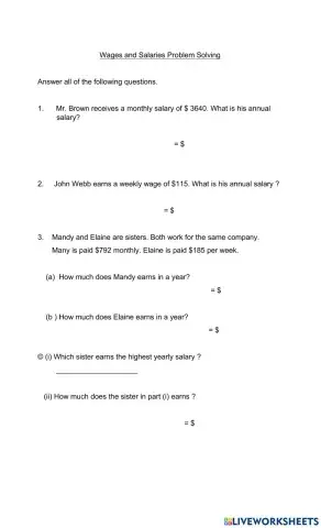 Wages and salaries problem solving