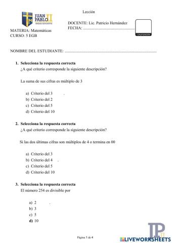 Lección matemáticas 03-03-2022