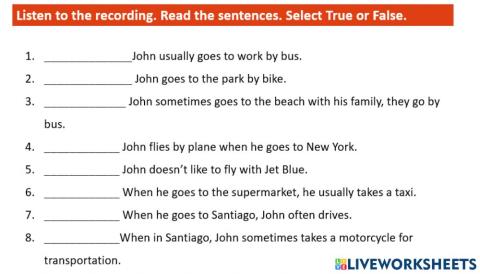 Means of transportation. Listening comprehension